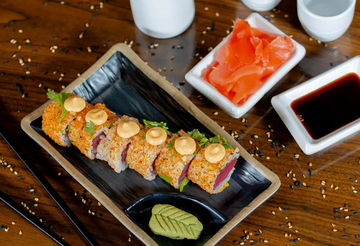 Sushi open near me with fresh rolls and modern dining